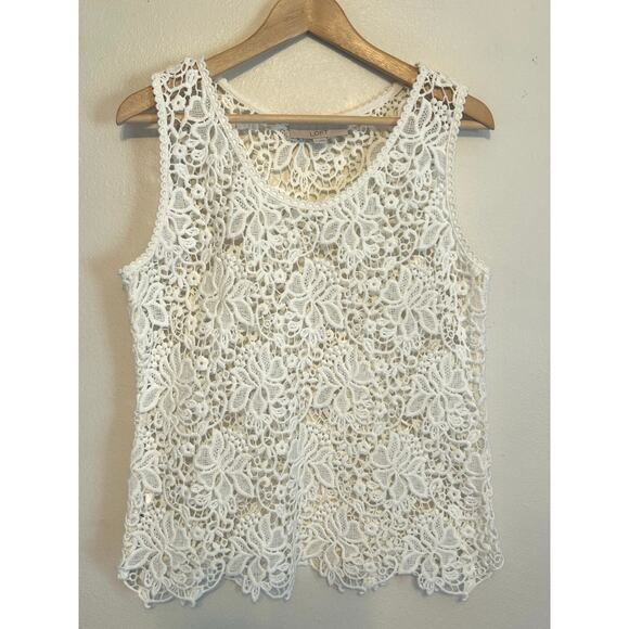 Ann Taylor Loft White Floral Print Crochet Tank Top Size Woman's Small - Picture 1 of 9